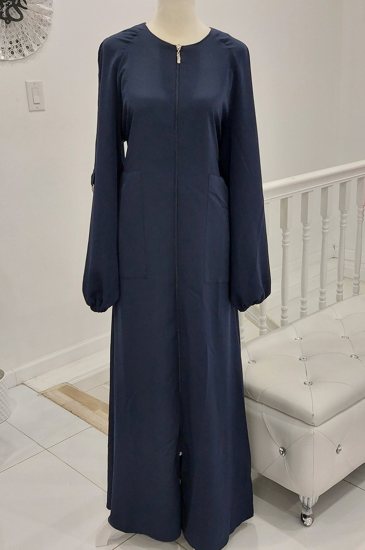Navy Blue Abaya Front Zipper
