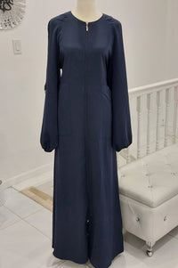 Navy Blue Abaya Front Zipper