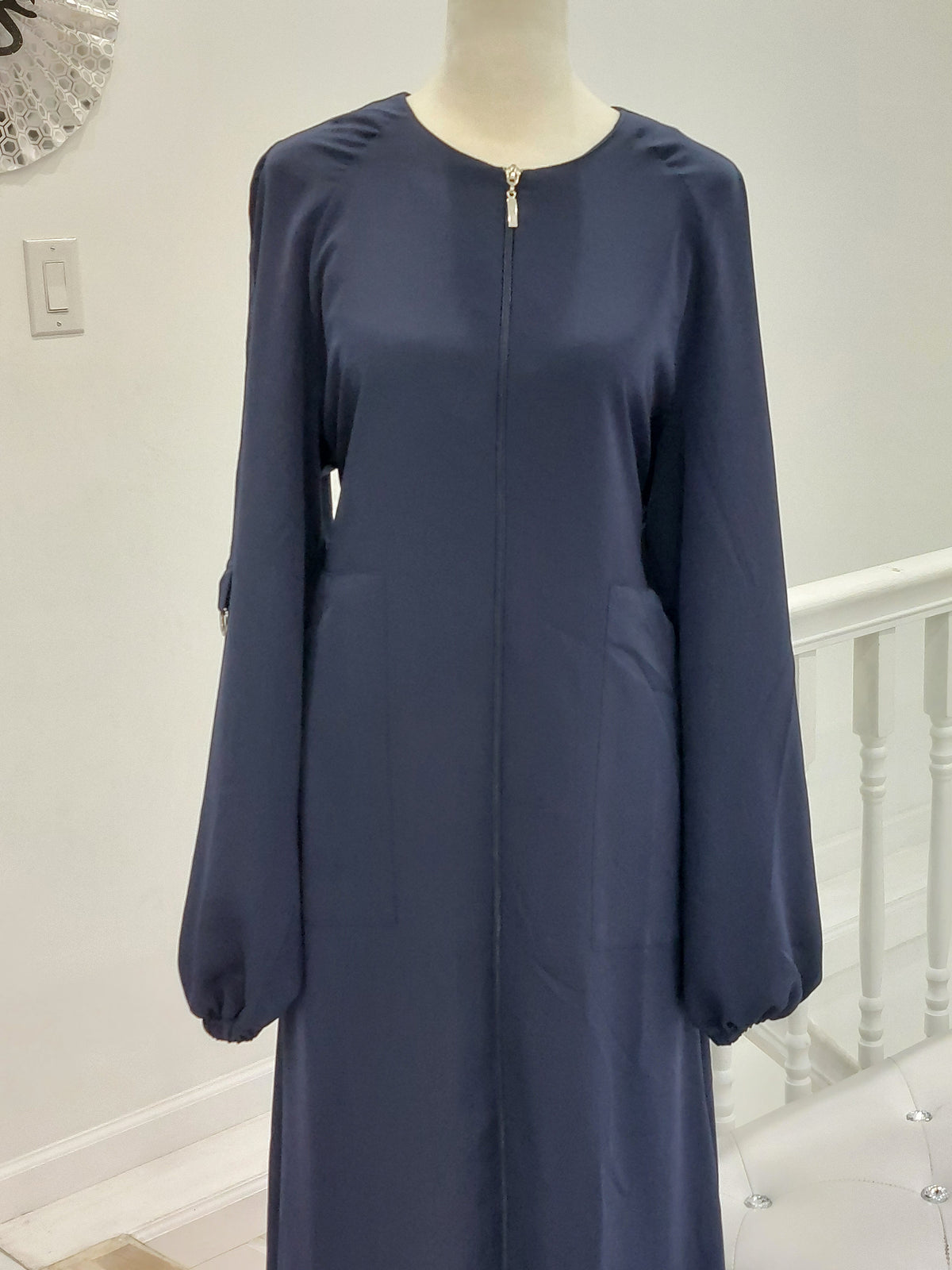 Navy Blue Abaya Front Zipper
