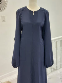 Navy Blue Abaya Front Zipper
