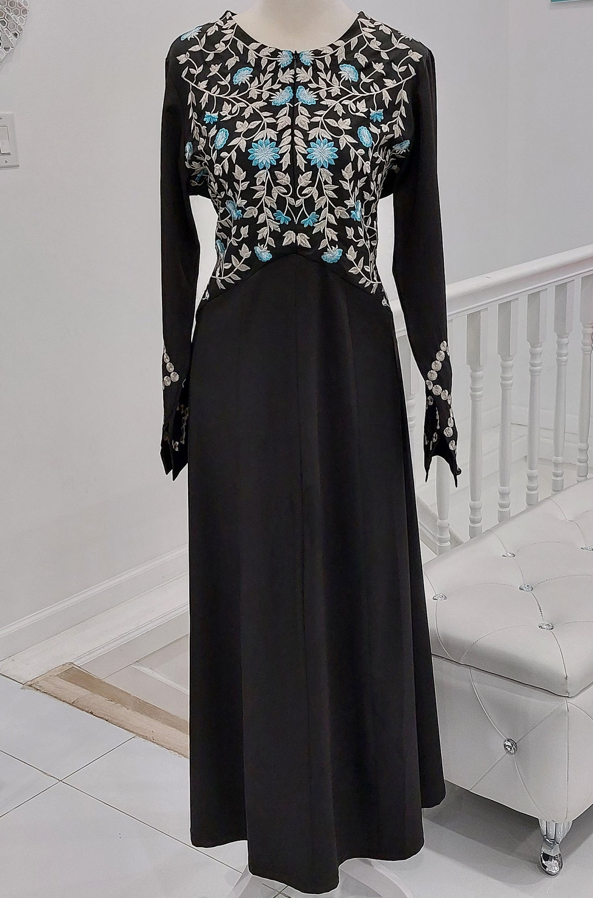 Abaya Teal Embroidery Black