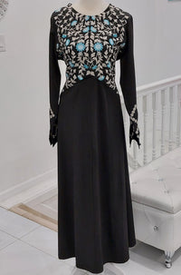 Abaya Teal Embroidery Black