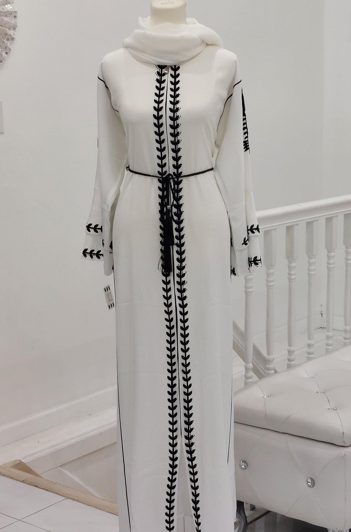 White Abaya With Black Studs