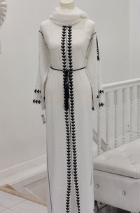 White Abaya With Black Studs