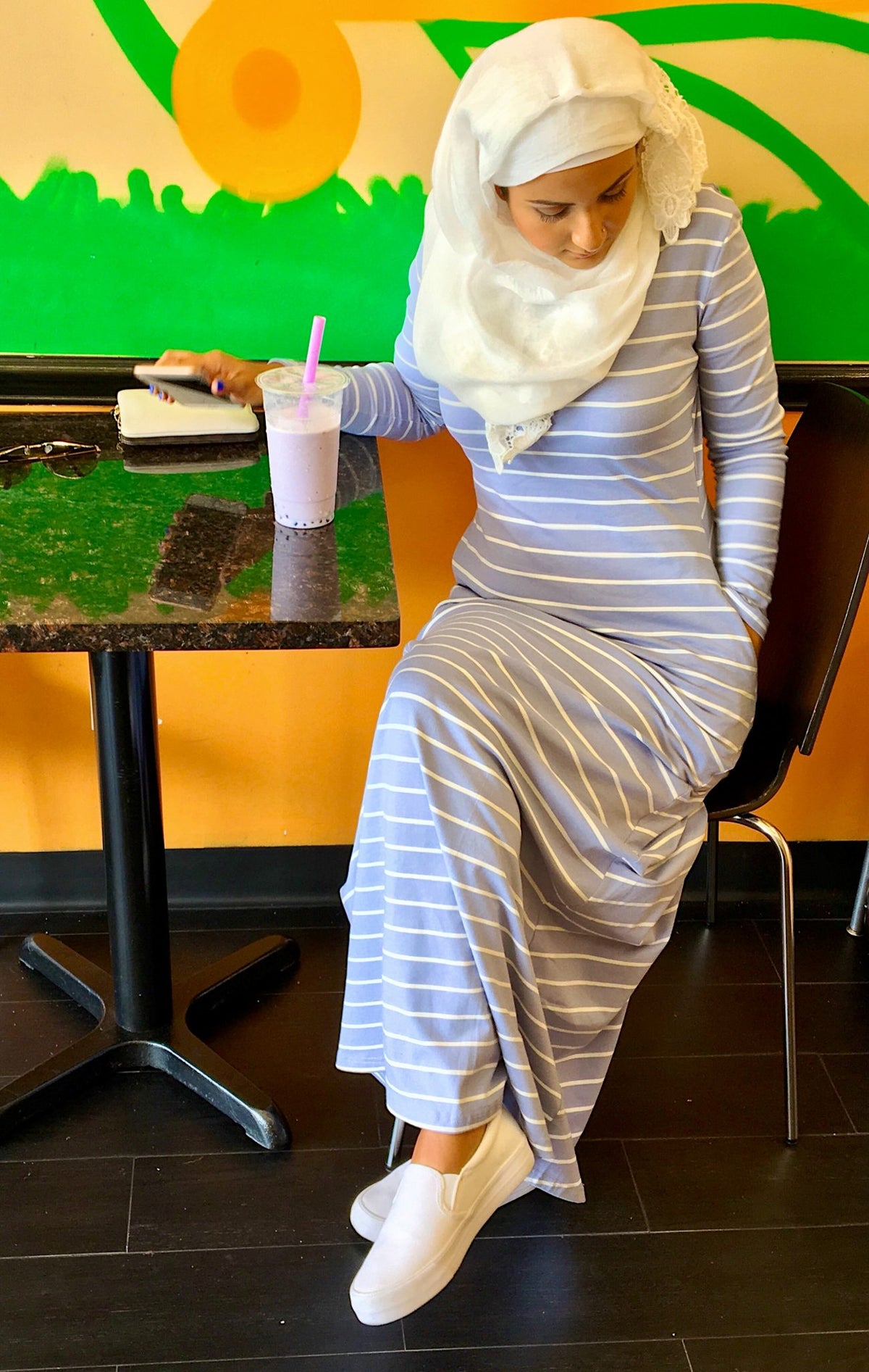 Striped Jersey Modest Dress