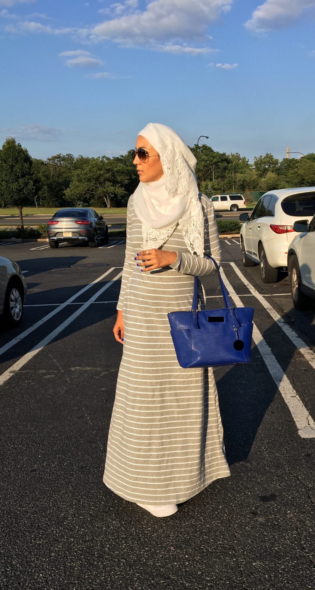 Striped Jersey Modest Dress