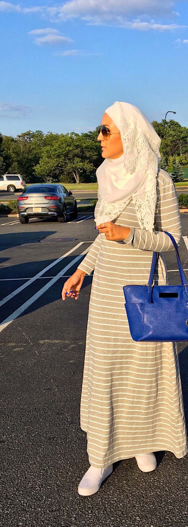 Striped Jersey Modest Dress