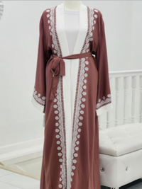 Abaya Coral Pink Embroidery White
