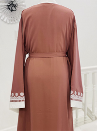 Abaya Coral Pink Embroidery White