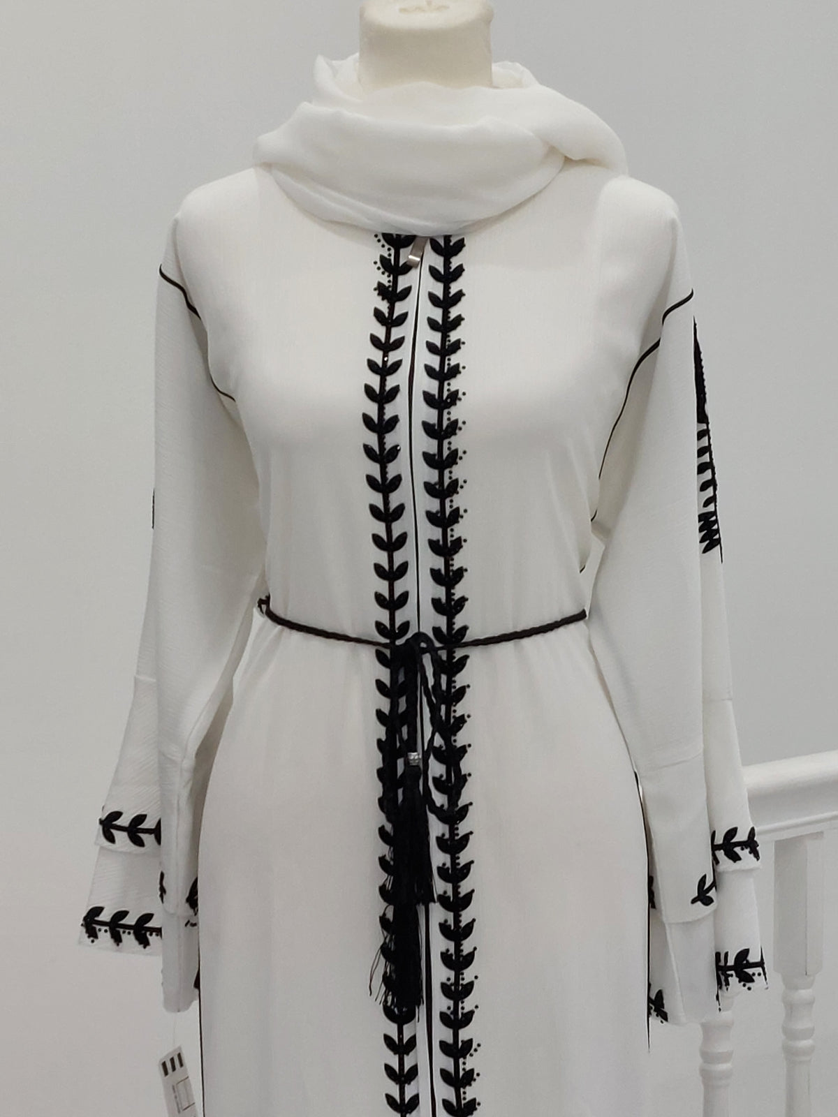 White Abaya With Black Studs