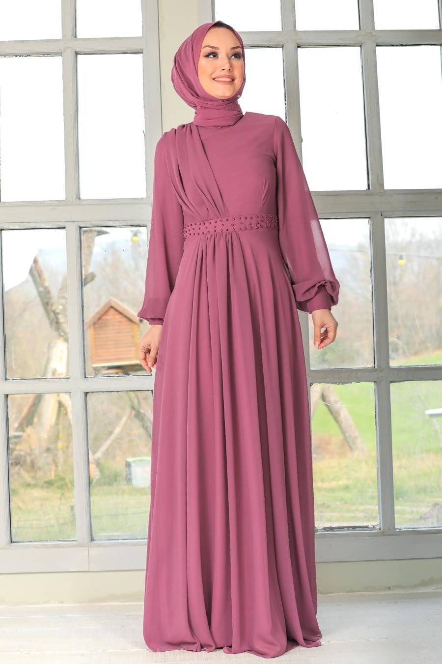 Pearl Chiffon Long Sleeve Maxi Dress Precious Noor Pearl Chiffon Long Sleeve Maxi Dress Precious Noor