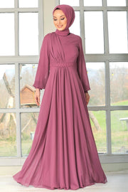 Pearl Chiffon Long Sleeve Maxi Dress