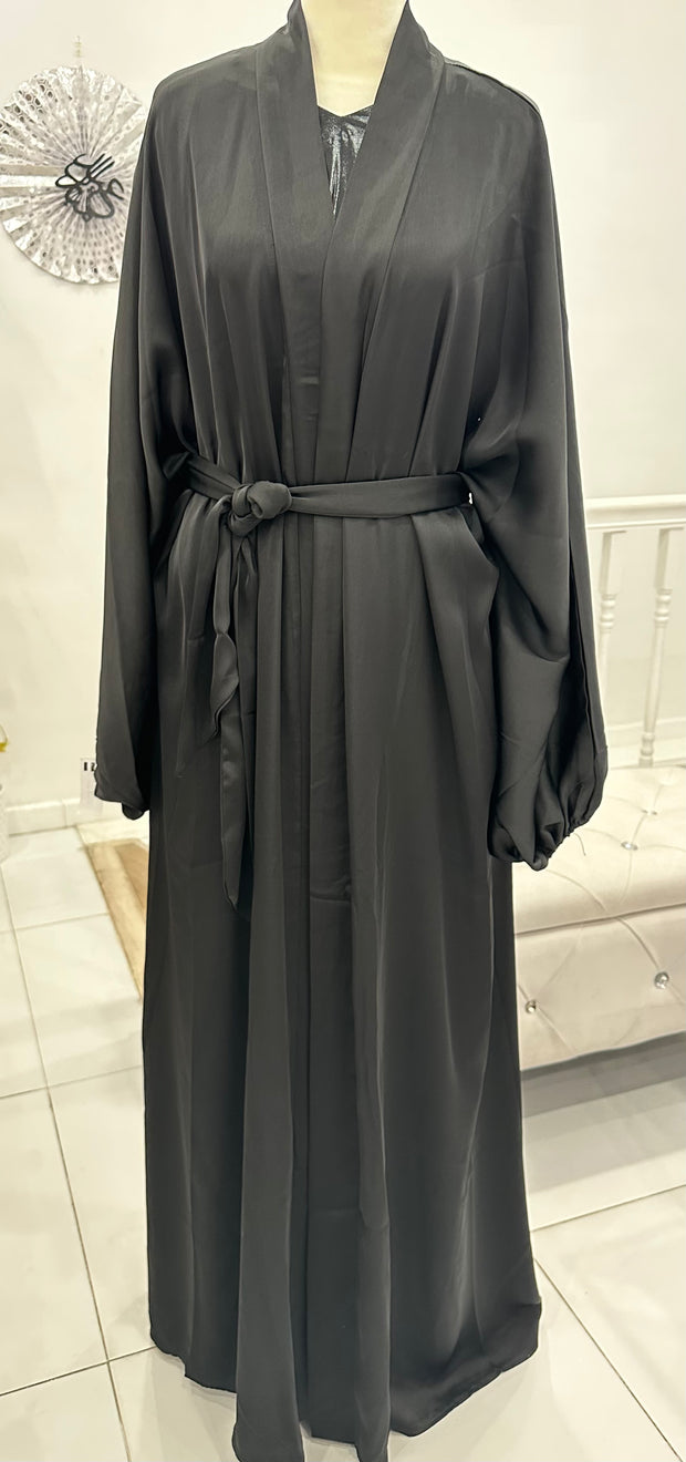 Basic Open Front Abaya Black plain